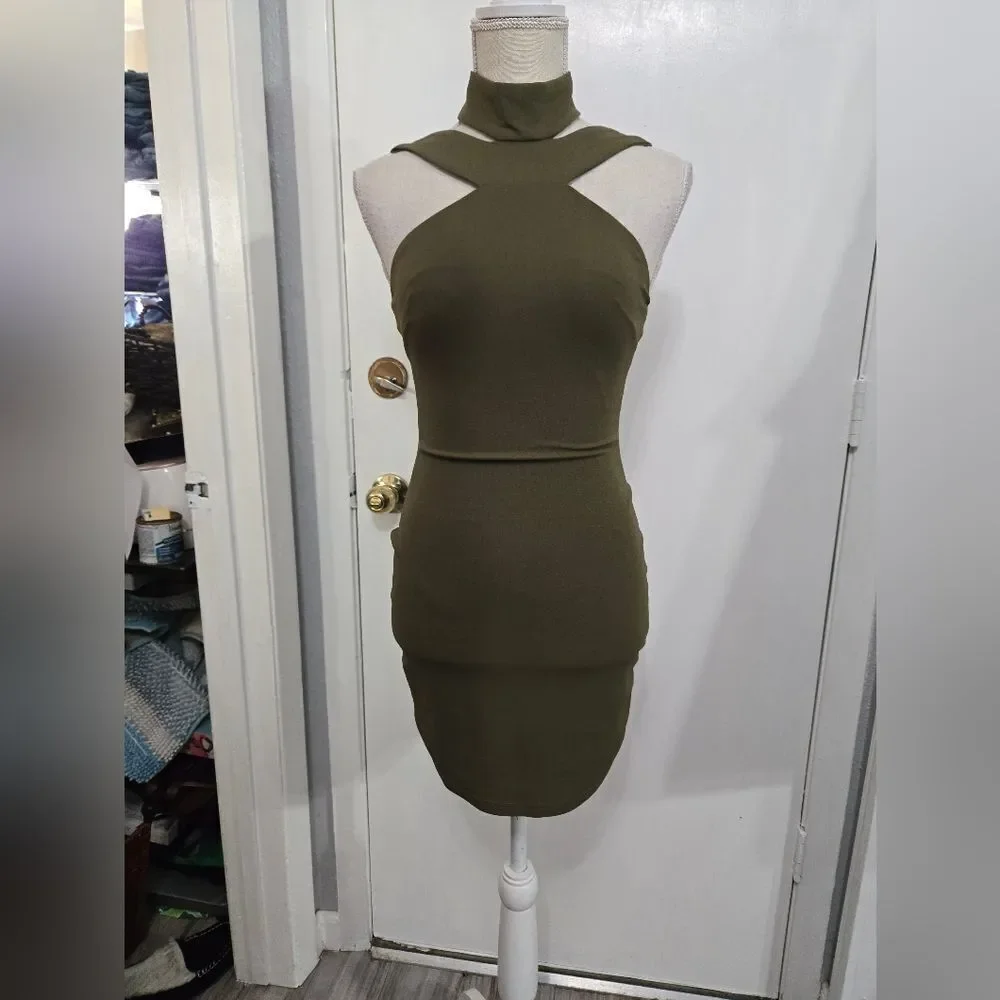 Dance And Marvel Sleeveless Olive Bodycon Dress NWT Sz Small